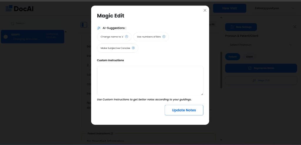 Magic Edit - AI suggestions and custom note instructions