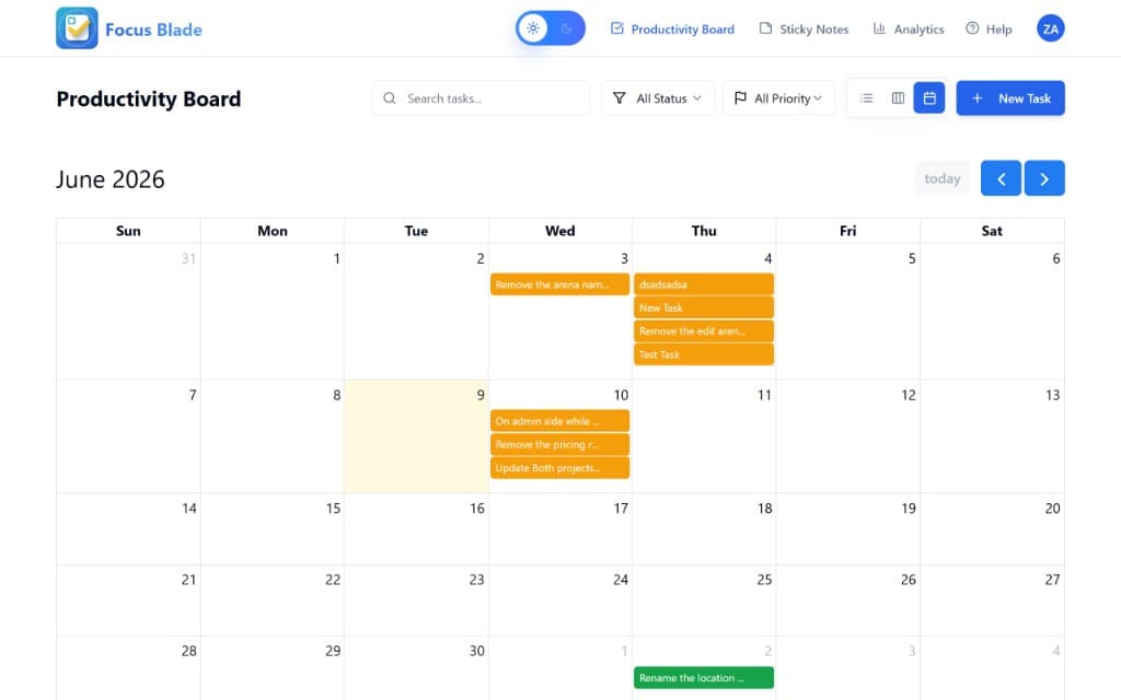 Calendar view - monthly task timeline