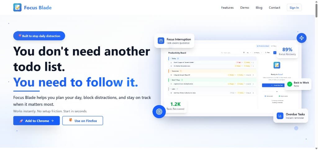 Marketing landing page - plan your day and block distractions