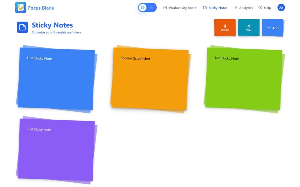 Sticky notes - quick capture for ideas and thoughts