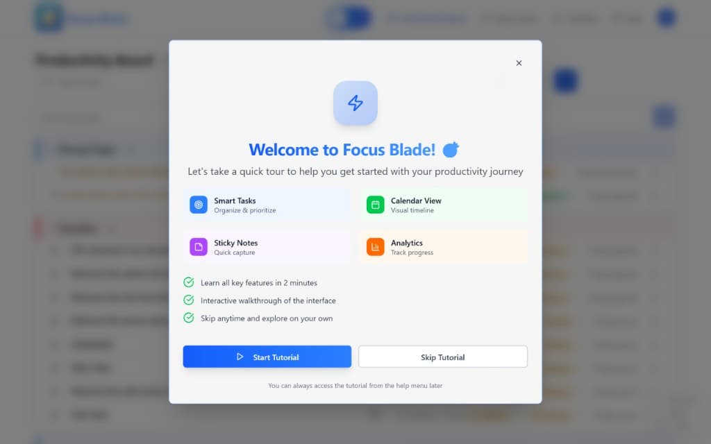 Welcome tutorial - interactive onboarding walkthrough