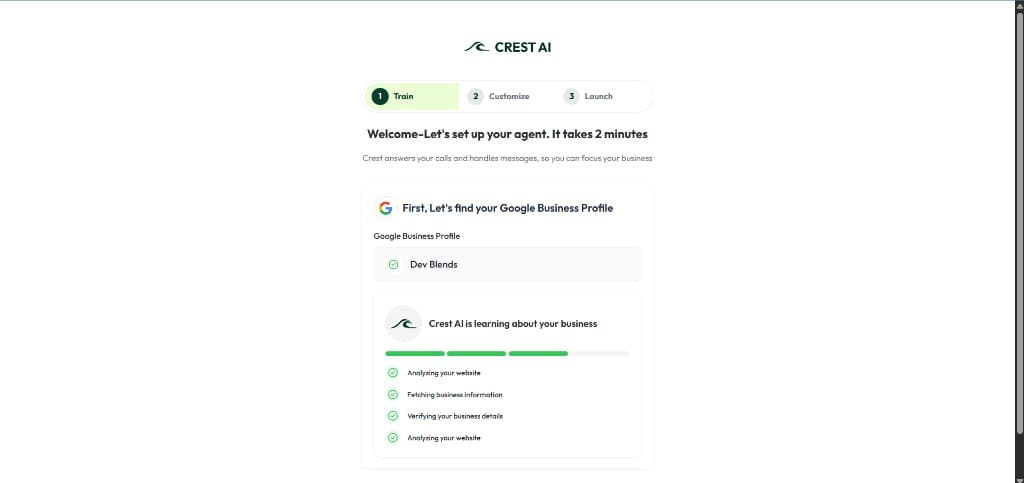 Crest AI learns your business from your website and profile