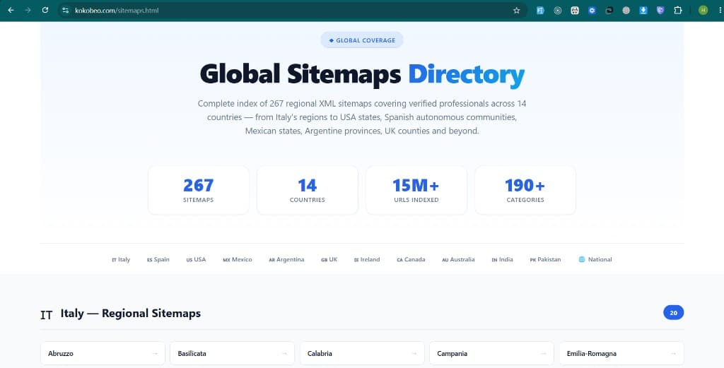 Global sitemaps directory - 14 countries indexed