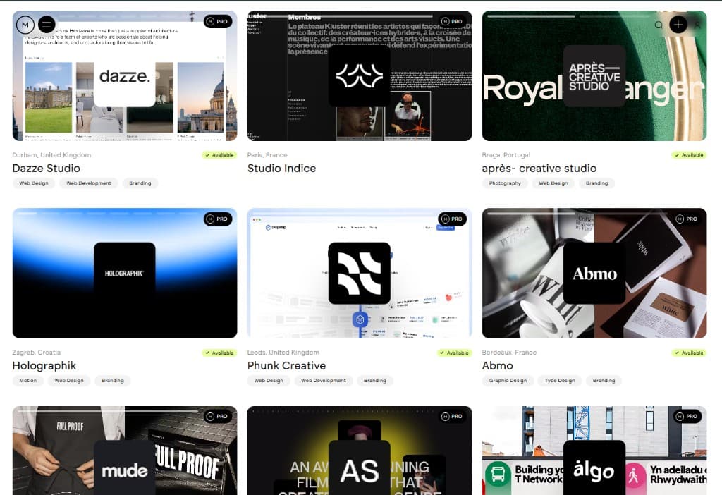 Pro directory grid - verified creatives and availability