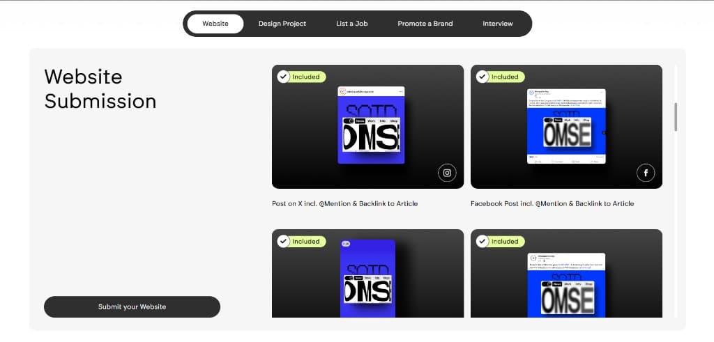 Website submission workflow with social promotion