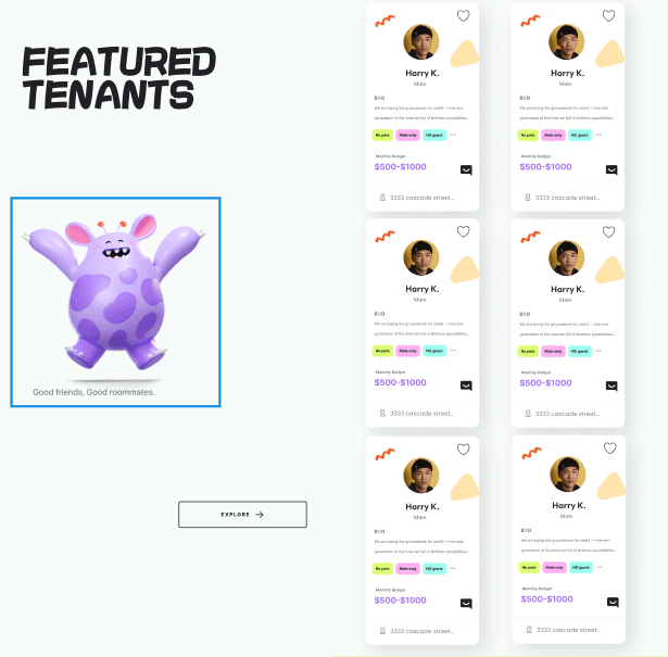 Featured tenants and roommate profiles